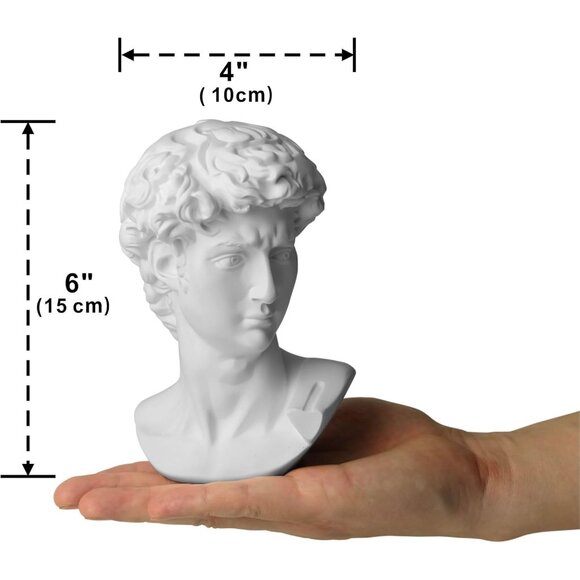 David Head Statue 6 Inch Greek Roman Black Bust for Home and Office Decor - Picture 4 of 6